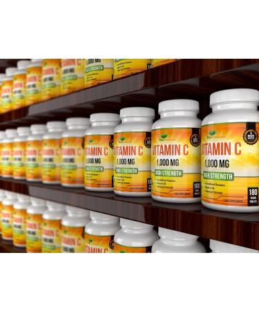 High Strength Vitamin C 1000mg per Tablet - 180 Vegan Tablets, Made in UK | 6 Month Supply - Buy Online on GoSupps.com