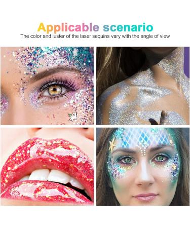 URAQT Body Glitter Gel Set - Holographic Mermaid Sequins & Chunky Cosmetic Glitter for Face, Body, Hair & Nails - Sparkling Festival Party Lotion - White, Silver & Gold - 3Pcs - Buy Online on GoSupps.com
