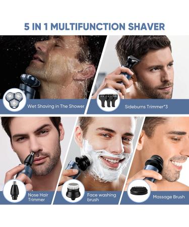 Sejoy 5-in-1 Electric Razor for Men - Wet/Dry Rotary Shaver for Face, Pubic Hair & Beard - Cordless & Waterproof - USB Rechargeable - Blue - Ideal Gift for Dad/Husband - Buy Online on GoSupps.com
