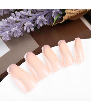 Sethexy Medium Coffin False Nails - Pink Sparkle Quadrada French Press-On Nail Tips | 24 Pack Acrylic Nails for Women & Girls - Buy Online on GoSupps.com