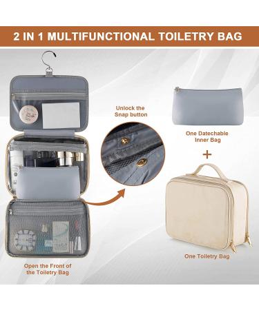 Elviros Travel Toiletry Bag for Women & Men - Large Hanging Leather Makeup Organizer - Water-Resistant Cosmetic Case - Beige (Medium) - Buy Online on GoSupps.com