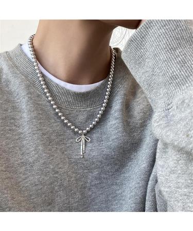 Oralgo's Exquisite Gray Pearl Necklace - Elegant Collarbone Chain with Loop Trailer & Charm Decoration for Women - Premium Copper Jewelry - Buy Online on GoSupps.com