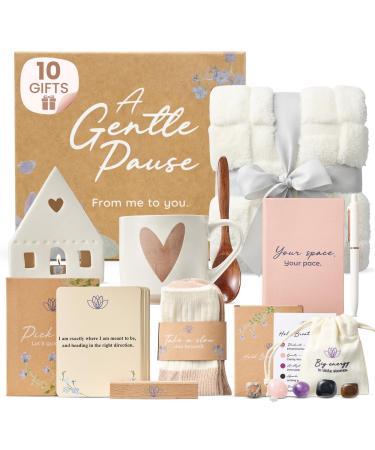 Get Well Gifts for Women Recovery Gift Basket with Blanket Handmade Mug Cozy Socks Candle Journal & Healing Crystals Self Care Package Thinking of You Gift for Women friend sister wife