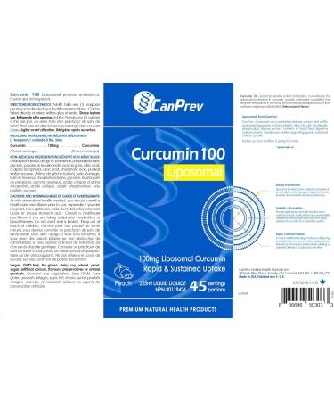 CanPrev - Curcumin 100 Liposomal 225ml Liquid - Provides Antioxidants - Rapid and Sustained Uptake - Peach Flavour - Buy Online on GoSupps.com