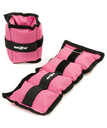 MAXXIVA Weight Cuffs Running Weights Set Pink 2 x 1kg Filling Iron Sand Jogging Workout Running Training Arm Weight Leg Weight