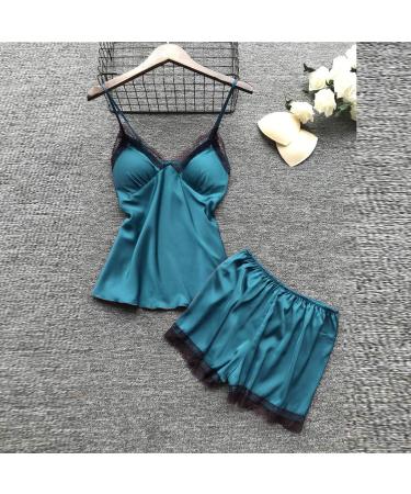 Silk 4pcs Pajama Set for Women | Cami Top, Shorts, Nightgown, Robe | Sexy & Cute Lounge Sleepwear | 3X-Large (B1_blue) - Buy Online on GoSupps.com