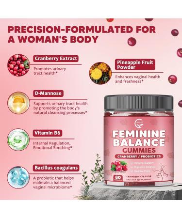 (2 Pack) Premium Feminine Balance Gummies for Women Support pH Balance & Vaginal Probiotics Health Gummies with Cranberry Pineapple Powder D-Mannose Sugar Free Gluten Free Vegan 60 Count (Pack of 2) - Buy Online on GoSupps.com