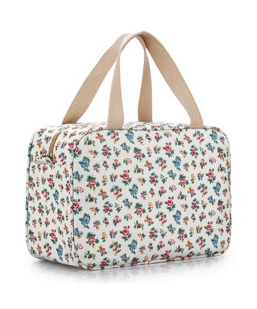 IGNPION Woman Large Travel Toiletry Bag Waterproof Wash Bag Make up Organizer Bag Cosmetic Bag Swimming Gym Bag (Beige Small Flower) Beige Floral