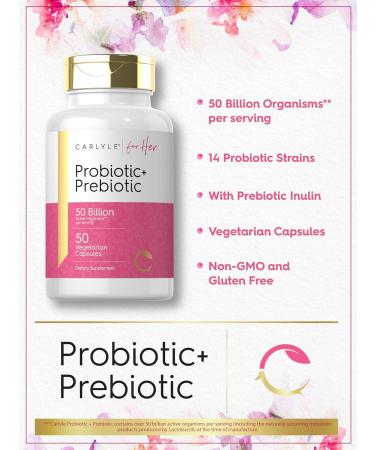 Carlyle Probiotic and Prebiotic for Women | 50 Billion Active Organisms Per Serving | 50 Capsules | with Organic Inulin | Vegetarian Supplement for Women - Buy Online on GoSupps.com