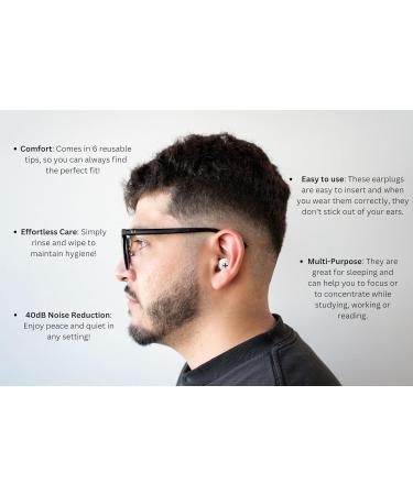 Soft Silicone Ear Plugs - Noise Cancellation 40dB Hearing Protection for Sleep Travel & Study | 6 Reusable Tips (Smoke Grey - Buy Online on GoSupps.com