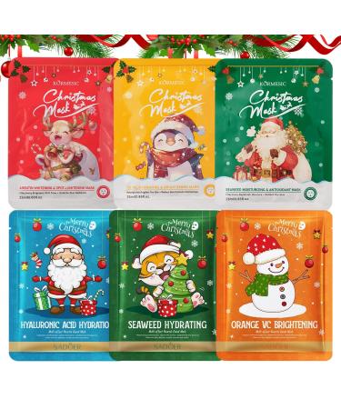 LureLuxe 6 Pcs Christmas Face Mask Moisturizing Daily Care Masks Festive Skin Care Mask Soothing Moisturizing Set for Different Skin Needs