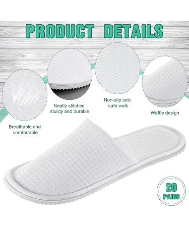 Satinior 20 Pairs White Terry Slippers for Wedding Guests | Unisex Hotel & Spa Slippers | Comfortable Waffle Pattern Guest Slippers - Buy Online on GoSupps.com