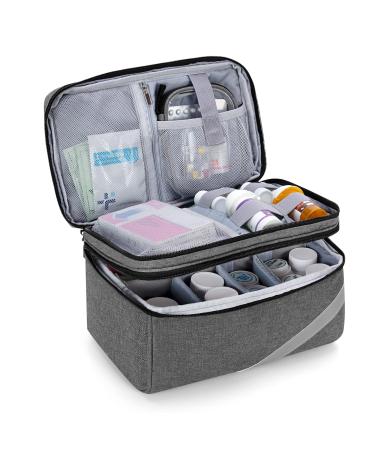 Trunab Medicine Storage and Organizer Bag Empty, Pill Bottle Organizer with Portable Small Pouch, Home First Aid Box for Emergency Medication, Supplements or Medical Kits (Bag Only)(Patent Pending) Grey