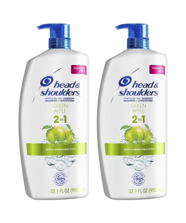 Head and Shoulders Shampoo and Conditioner 2 in 1, Anti Dandruff Treatment and Scalp Care, Green Apple, 32.1 fl oz, Twin Pack 32.1 Fl Oz (Pack of 2)
