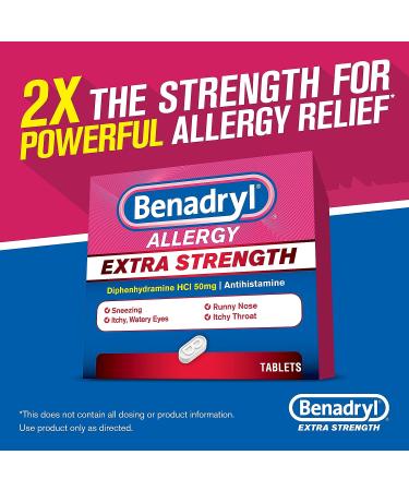Benadryl Extra Strength Allergy Relief Tablets 50mg - 24ct Pack for Hay Fever & Upper Respiratory Allergies - Buy Online on GoSupps.com