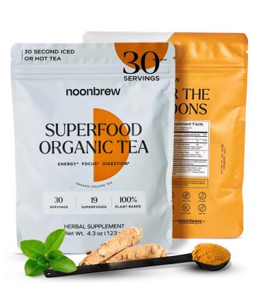 NoonBrew Superfood Tea For Increased Focus, Energy, Immunity, Digestion Support, Coffee Substitute With No Jitters or Crash - Vegan, Keto Friendly, Gluten Free, Functional Beverage 30 Servings (Pack of 1)