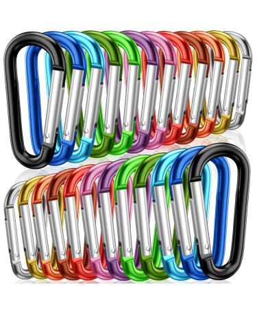 STURME 2" Aluminum D Ring Carabiners Clip D Shape Spring Loaded Gate Small Keychain Carabiner Clip Set Outdoor Camping Mini Lock Snap Hooks Spring Link Key Chain Durable Improved 24 PCS Assorted