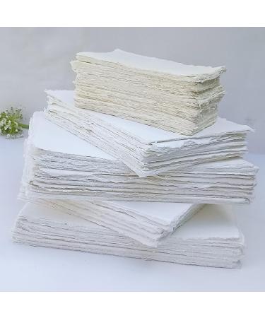 E-Tailor Handmade Cotton Deckle Edge Paper Loose Leaf Sheets for Sketch Painting Invitatons Art Work Kids 130 GSM Ivory White ( HPDW-102-3x5-50-Sheets ) 3x5" - Buy Online on GoSupps.com
