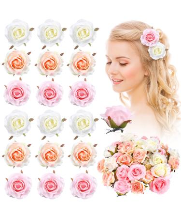 Geyoga 36 Pcs Multicolor Rose Hair Clip Medium Flower Hairpin Handmade Elegant Pink Flower Brooch Floral Clips Flower Hair Accessories for Woman Girl Party Wedding Bridesmaid Bridal Head Piece