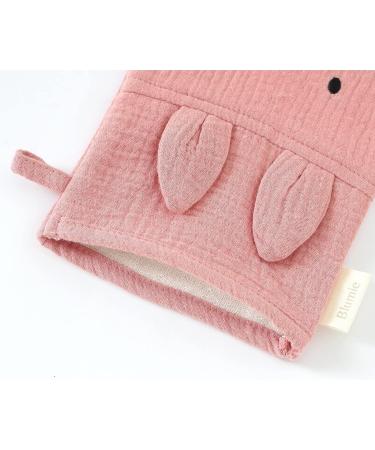 Blumie 2pcs Organic Cotton Bath Mitt Gloves for Babies/Kids with Animal Faces - Dusty Pink & Sandy Beige - Buy Online on GoSupps.com