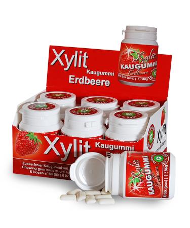 Xylitol chewing gum STRAWBERRY | 6 x 80 pieces can | BigPack with 480 chewing gums | sugar-free & vegan Strawberry 480 pieces (pack of 6)