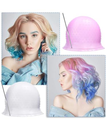 3 Pieces Reusable Silicone Hair Staining Cap for Hair Coloring - Multicolor Dye Cap with Metal Hook - Salon Quality Hairdressing Tools (Blue/White/Purple) - Buy Online on GoSupps.com