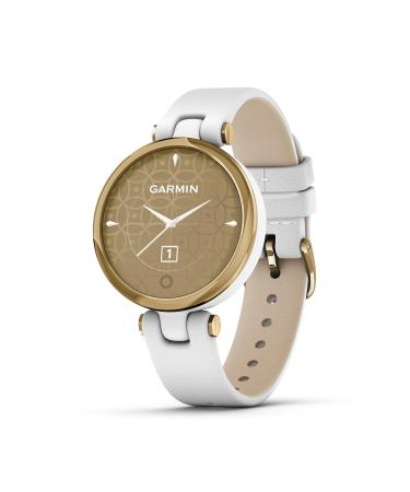 Garmin Lily, Small Smartwatch with Touchscreen and Patterned Lens, Light Gold with White Leather Band Classic Light Gold with White Leather Band