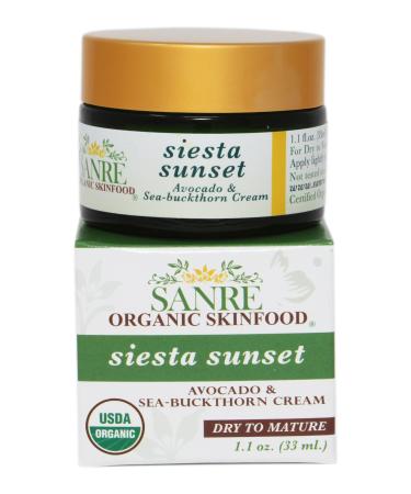 SanRe Organic Skinfood - Siesta Sunset - 100% USDA Organic Beneficial Avocado & Praised Sea-Buckthorn Cream For Dry to Mature Skin