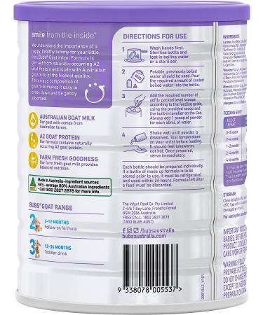 Bubs Goat Milk Infant Formula Stage 1 | 0-6 Months | Natural Goat Milk | 28.2 oz - Buy Online on GoSupps.com