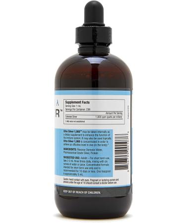 Ultra Silver Colloidal Silver 1000 PPM 8 Oz - True Colloidal Silver Mineral Supplement - Buy Online on GoSupps.com