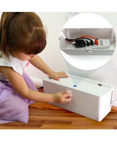 Power Strip Cover Box - Effectively Baby Proofs Power Strip on Floor or Wall. Large 13" with Double Lock, Convenient Side Openings for Cords & Cables. Protects Small Hands & Fingers 1 Power Strip Cover Box