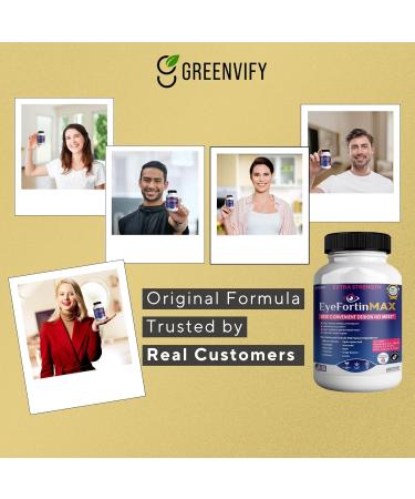 GREENVIFY EyeFortin MAX Eye Health Supplement 60 Capsules Extra Strength with Lutein Vitamins A C E B12 Bilberry Extract 30 Day Supply (1) - Buy Online on GoSupps.com
