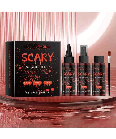 Halloween Fake Blood Makeup Set Realistic Washable Fake Blood Set Fresh Liquid Fake Blood Kit Halloween Special-effects Makeup Kit for Cosplay Dress Up Clothes Vampire Zombie (Red)