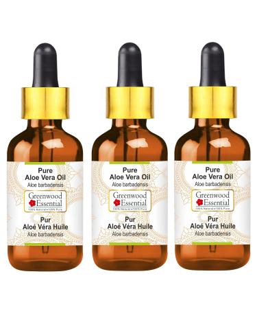 Greenwood essential natural aloe vera oil (aloe barbadensis) with glass droppers therapeutic quality for hair skin and aromatherapy (pack with three) 100ml x 3 (10 oz)