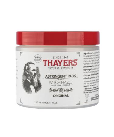 THAYERS Original Witch Hazel Astringent Pads with Aloe Vera Formula 60 Count