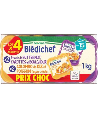BLEDINA Bl dichef 2 Colombo Rice and Fish Dishes plus 2 Butternut Carrots and Bulghur Dishes from 15 Months 4 Plates 250 g - Buy Online on GoSupps.com
