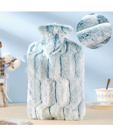 Luxury Faux Fur Cover Hot Water Bottle 2L - Soothing Relief for Hand, Feet, Neck, Shoulder Pain - Blue - Buy Online on GoSupps.com