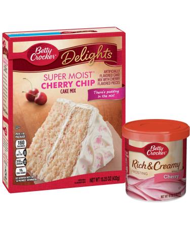 Betty Crocker Cherry Chip Cake Mix and Cherry Frosting Bundle (2 Items) 2 Piece Set