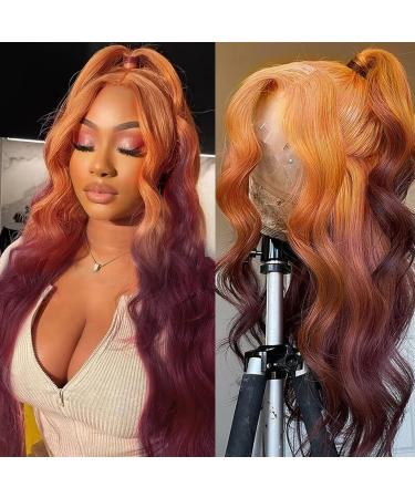 Haha Blueish Purple Ginger Ombre Human Hair Lace Front Wig 18 Inch Body Wave Pre Plucked for Women - 150% Density Two Tones Glueless - Buy Online on GoSupps.com