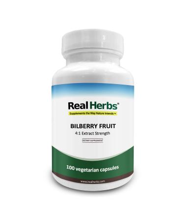 Real Herbs Bilberry Extract - Derived from 1,500mg of Bilberry Fruit with 4 : 1 Extract Strength - Promotes Vision & Blood Circulation, Improves Cardiovascular Health - 100 Vegetarian Capsules
