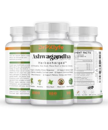 DrPKLyfe Ashwagandha Complex 5-1 Blend with Rhodiola Rosea Supplement Maca Root Holy Basil Siberian Ginseng for Stress Relief Focus Sleep Energy Vitality - 180 Capsules US Lab Certified. - Buy Online on GoSupps.com