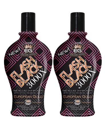 Set of 2: European Gold Flash Black 3000X Indoor Tanning Lotion with Time-Release DHA Bronzers 12 oz