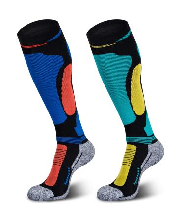 Muezna merino wool ski socks men's women's knee high-performance thermal mosocks for winter snow snowboarding outdoor sports hunting 2 pairs (royal blue Seegr n) 39-43