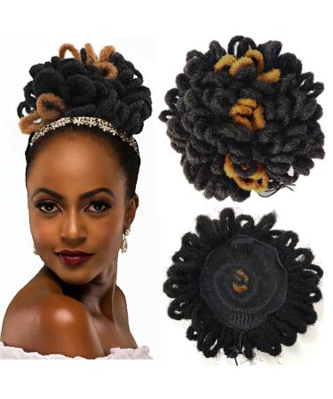 Abellee DreadLock Bun Afro High Puff Drawstring Ponytail Wig Synthetic Faux Locs Hair Bun Pony Tail Hairpieces Clip In Hair Extentions for Black Women (1B/27)