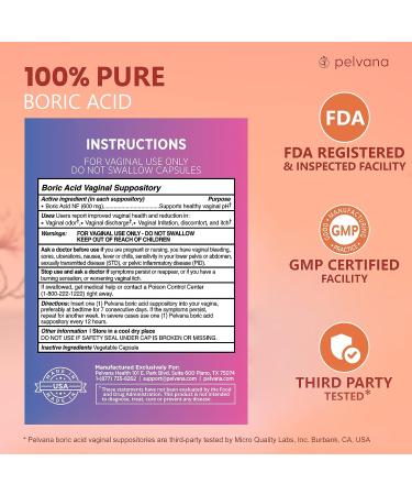 Pelvana Boric Acid Suppositories 160 Piece Kit for Vaginal pH Balance, Odor, Itching, Dryness & Discharge - Buy Online on GoSupps.com