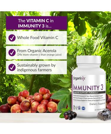Organixx Immunity 3 Immune Support Supplement Vitamin C, Zinc, Elderberry Whole Food Immune Defense for Adults & Kids, Greater Absorption, Non GMO, 60 Capsules - Buy Online on GoSupps.com