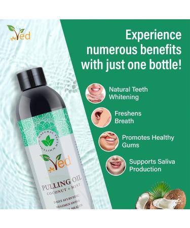 Ved Coconut Pulling Oil Mouthwash with Tongue Scraper - Natural Teeth Whitening Fresh Breath & Healthy Gums - Alcohol Free 237ml - Buy Online on GoSupps.com