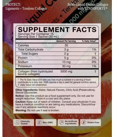 BeMe Tendon and Ligament Supplements - 5 000mg TENDOFORTE Collagen Peptides for Tendon Repair Supplement and Ligament Repair - 15 Liquid Grapefruit Sachets - Buy Online on GoSupps.com