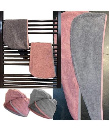 Homelevel 2x Terry Hair Turban Set - 100% Cotton Quick-Drying Head Towel - Stylish Gray & Old Pink Hair Towels for Effortless Drying - Buy Online on GoSupps.com