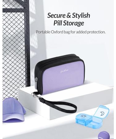 Stylish ZIKEE Weekly Pill Organizer 2x Daily - 7 Day Pill Box with Purple Oxford Bag & Travel Handle for Vitamins Fish Oils & Supplements - Buy Online on GoSupps.com